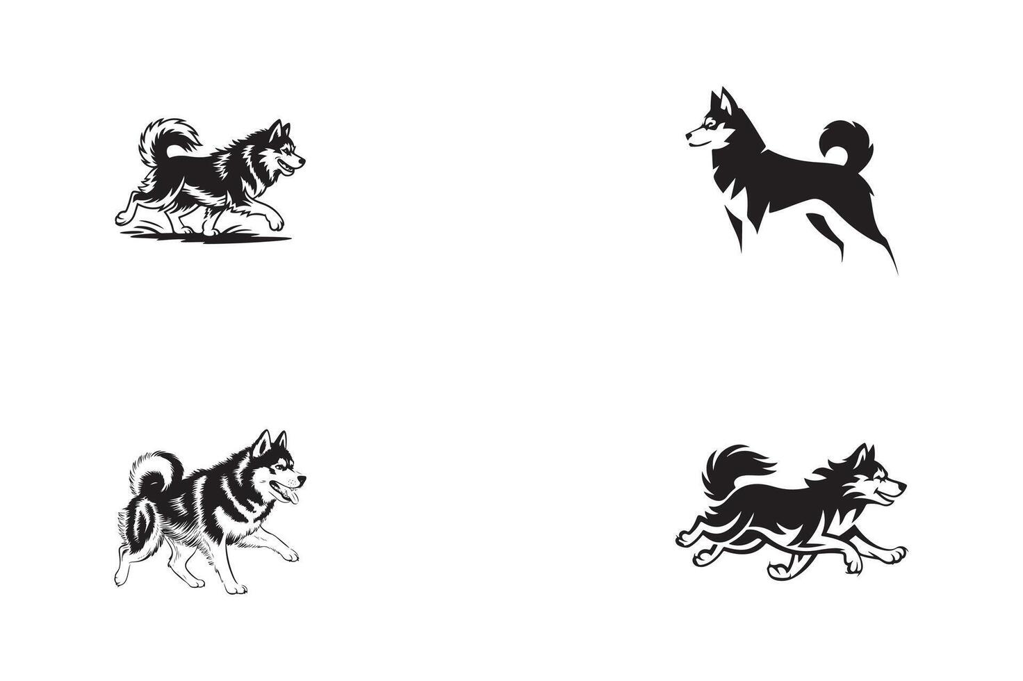 set of Siberian Husky dog silhouette, logo, design style vector
