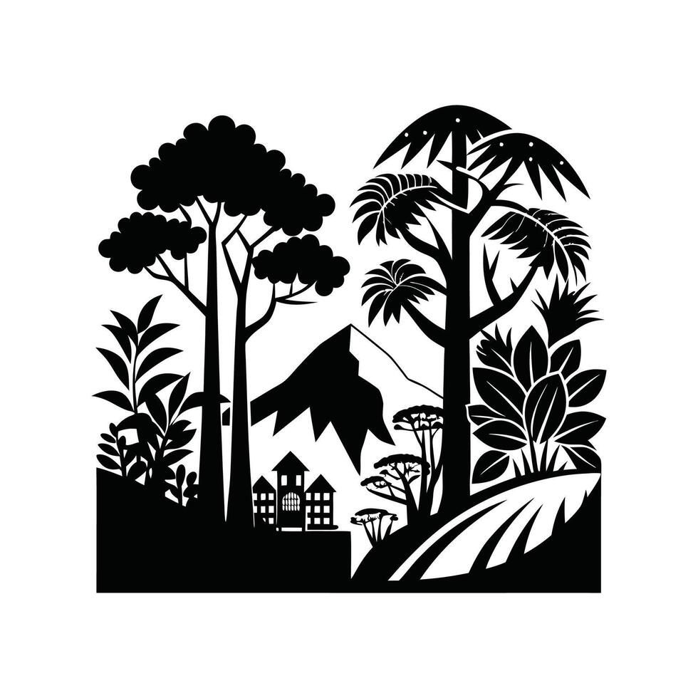 rain forest concept art silhouette design black and white vector