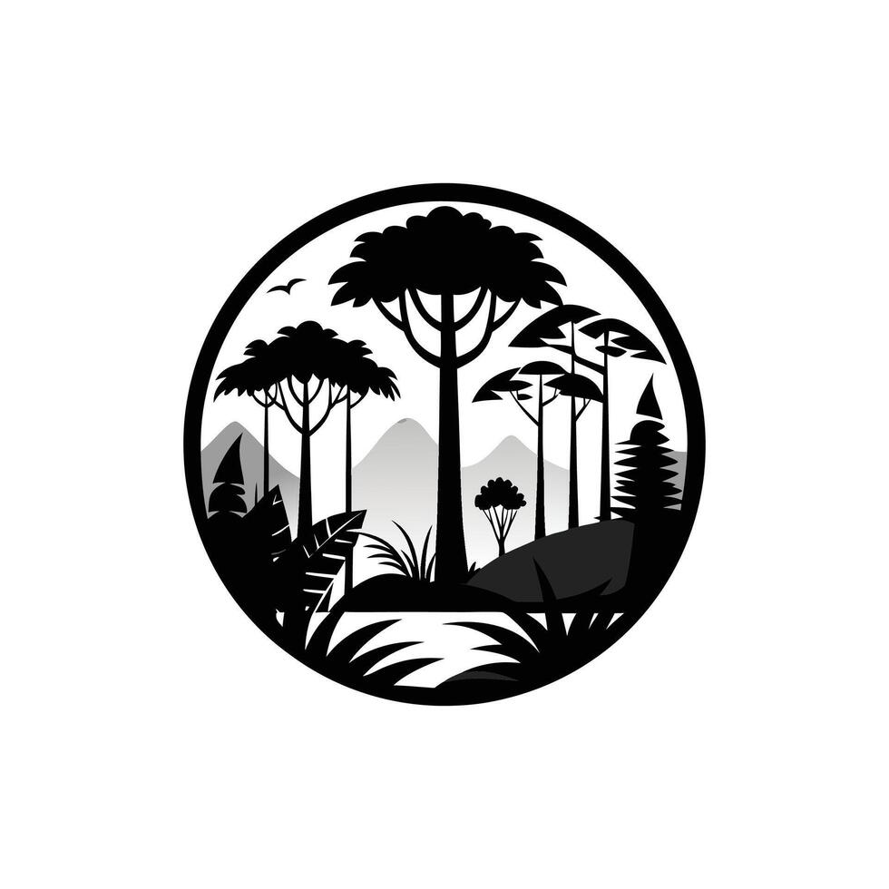 rain forest concept art silhouette design black and white vector