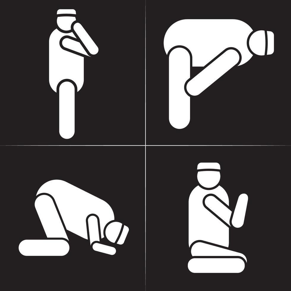 Steps Of Salah Muslim Prayer Islamic Icon Set Worship of Allah vector