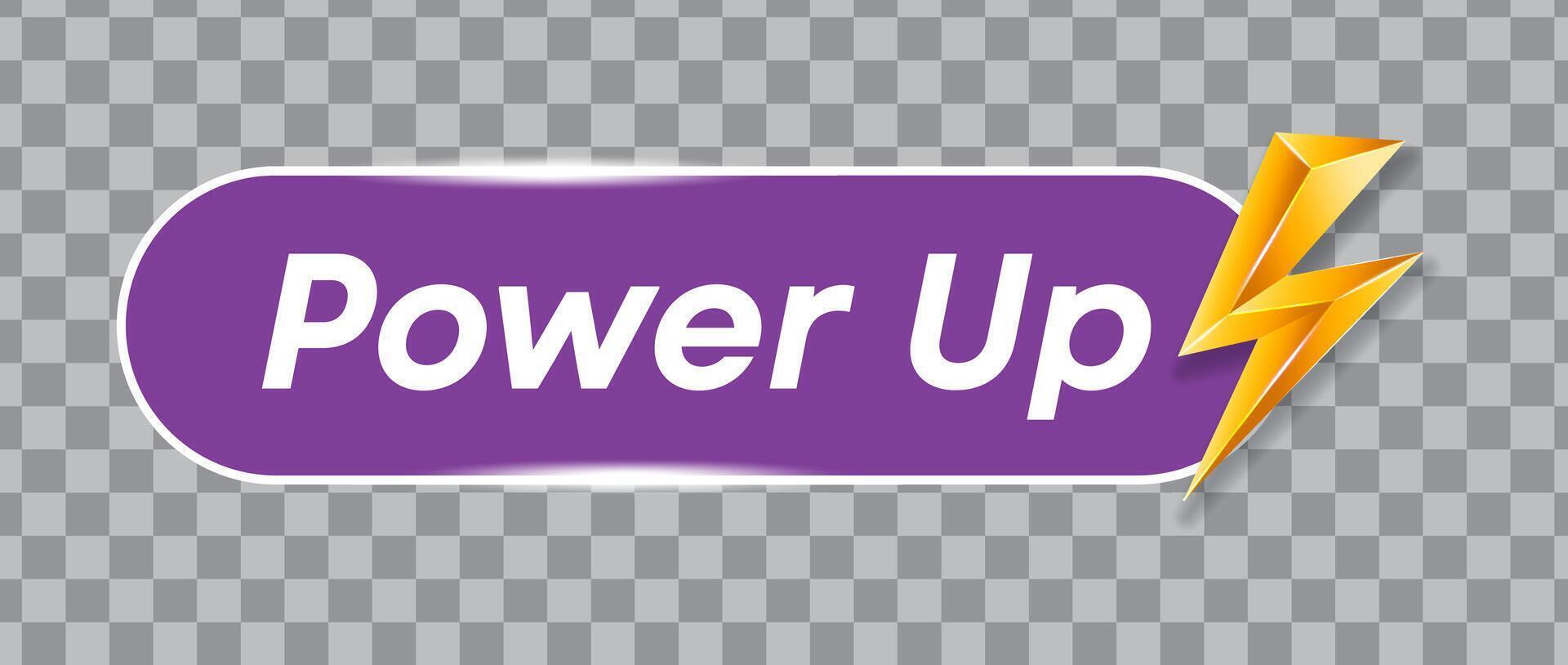 Vibrant Power Up icon with a lightning bolt representing energy boost and fast charging. Perfect for technology, electronics, and energy-themed designs, emphasizing efficiency and high performance. vector