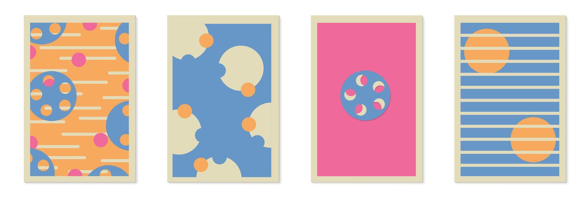 Set of abstract art posters. Colorful home wall decor or brochure compositions with different artistic shapes. Modern abstract background vector