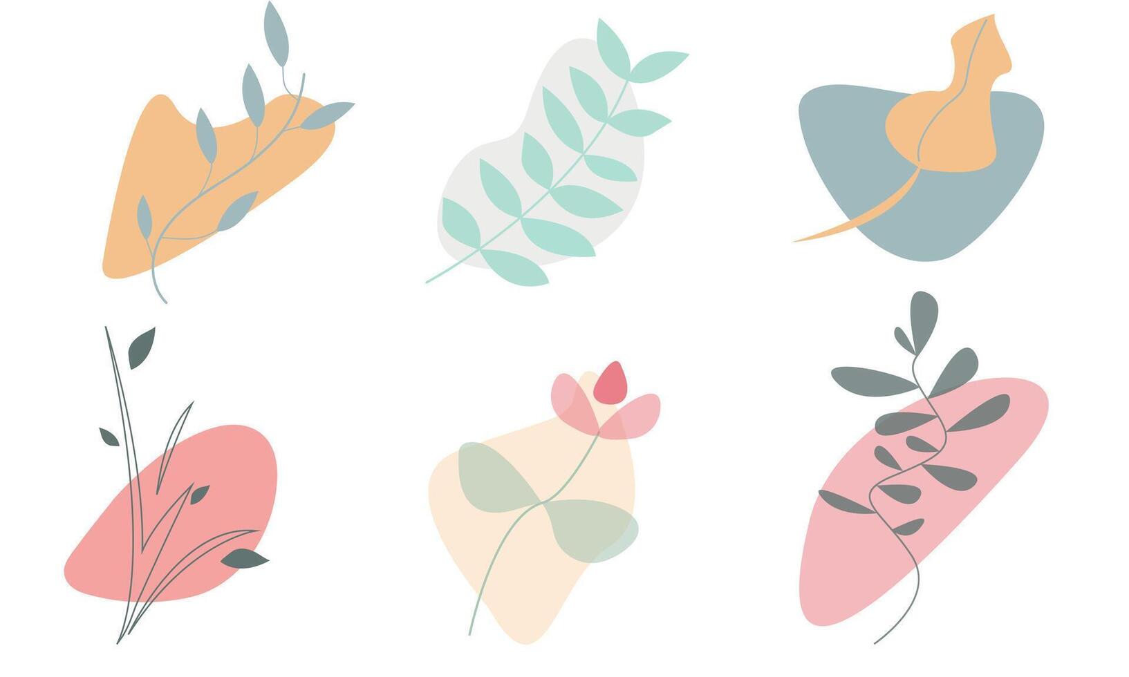 Set of leaves and branches. Abstract botanical plant art design. Flat illustration vector