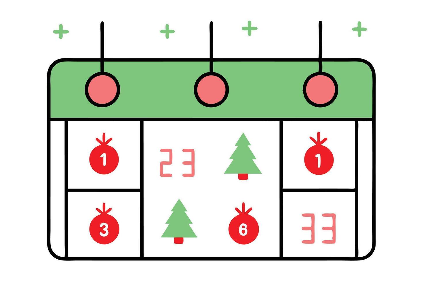 Christmas countdown calendar line art, clipart illustration with isolated on white background vector