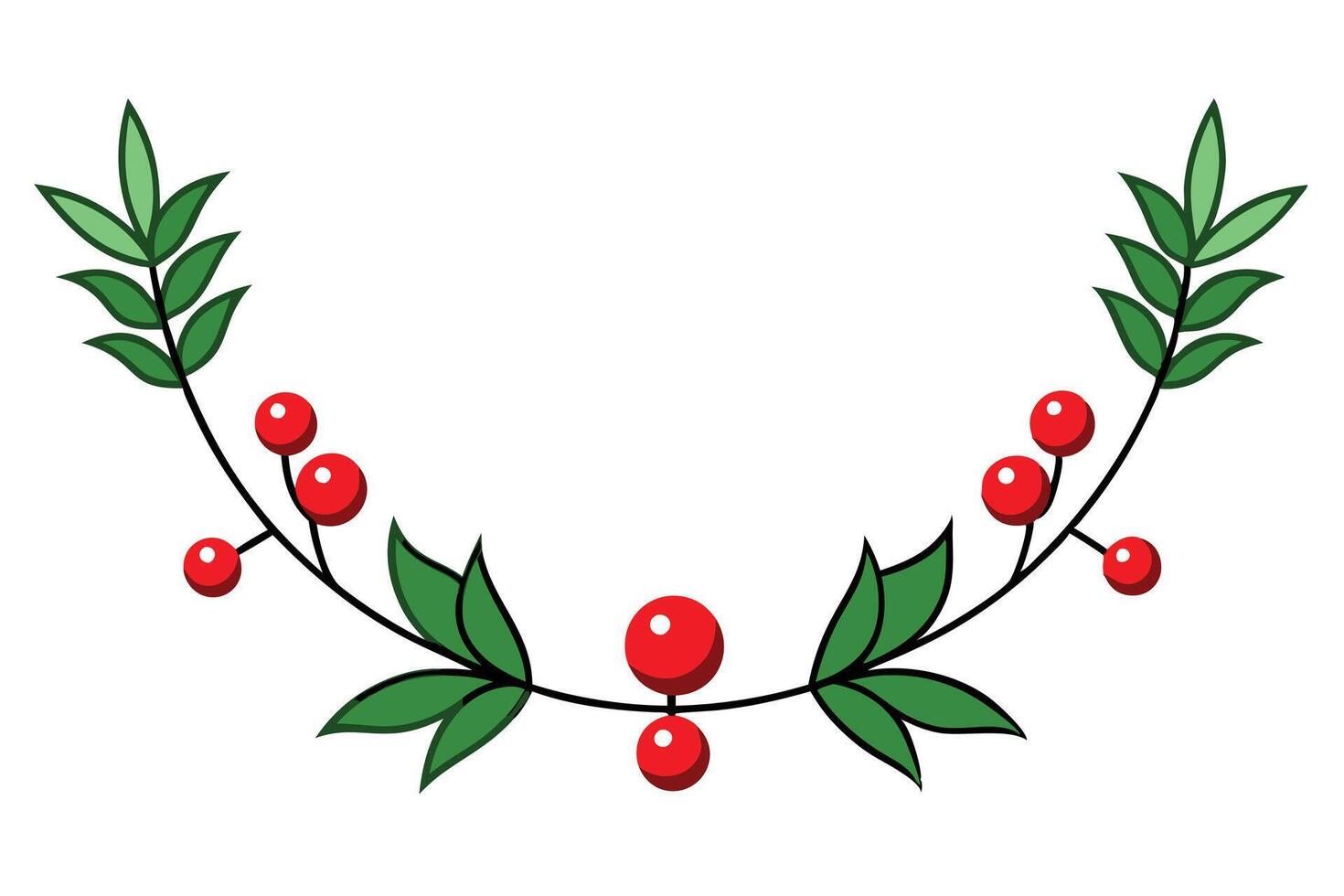 Christmas evergreen garland with berries line art, clipart illustration with isolated on white background vector