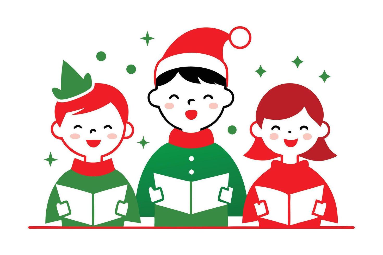 Christmas caroling children line art, clipart illustration with isolated on white background vector