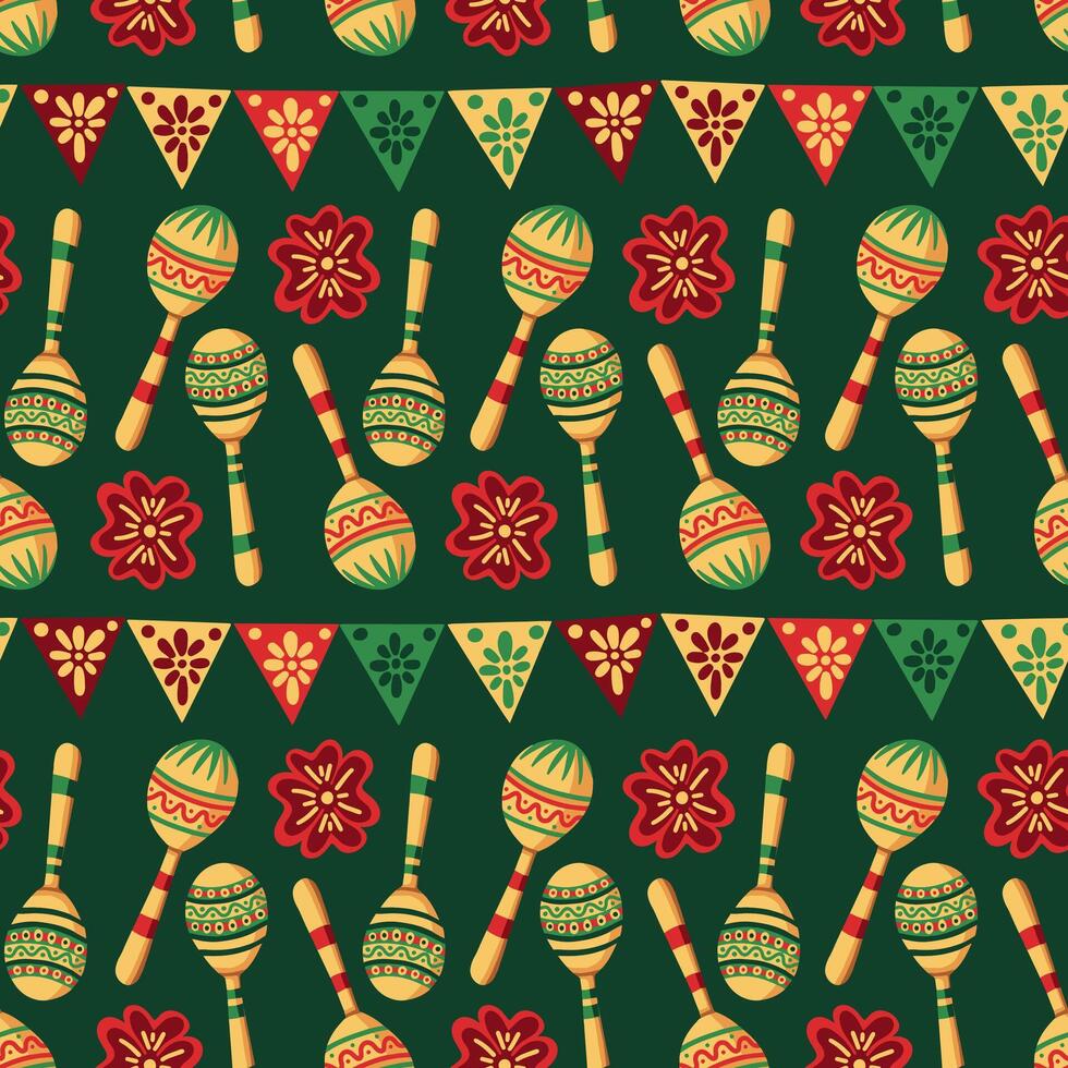 Mexican Maraca Festive Seamless Pattern on Black Background vector