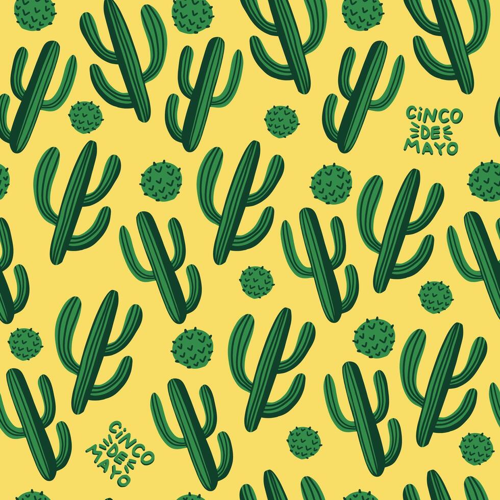 Green and Yellow Cacti Seamless Pattern, Colorful Succulents vector