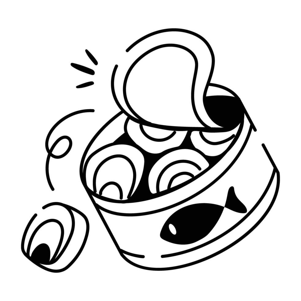 Canned fish food icon in drawing style vector