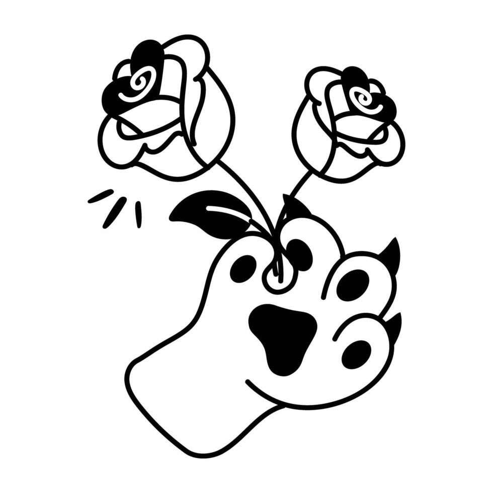 Roses in cat claw, doodle style icon vector