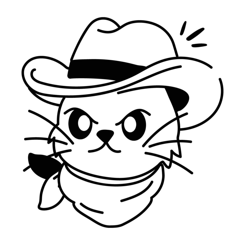 A drawing style icon of cowboy cat vector