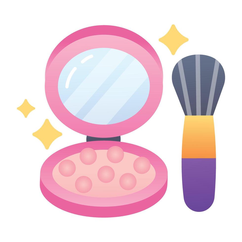 Blush on kit with brush, flat icon vector