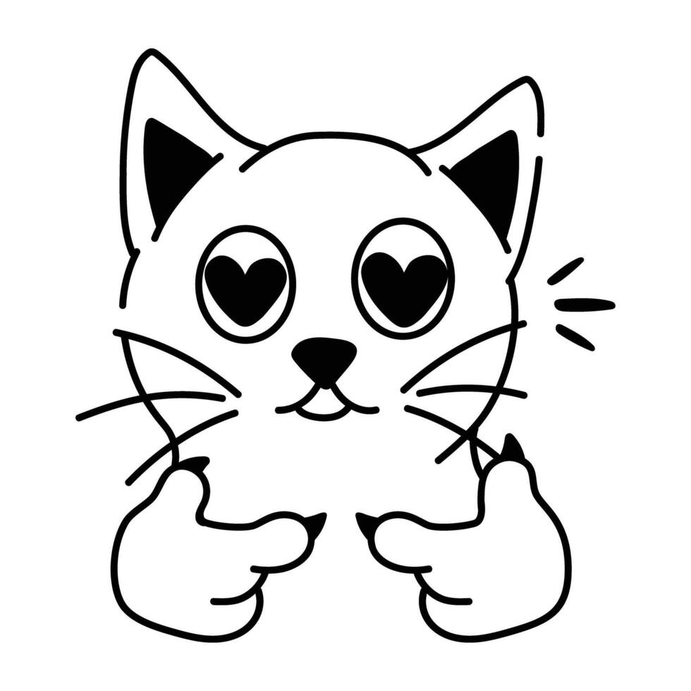 Lovely cat icon in doodle style vector