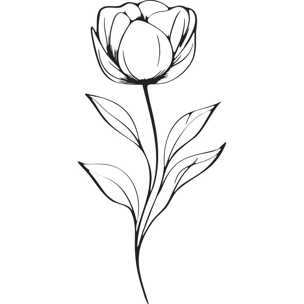Black Minimalist Monoline Flower vector