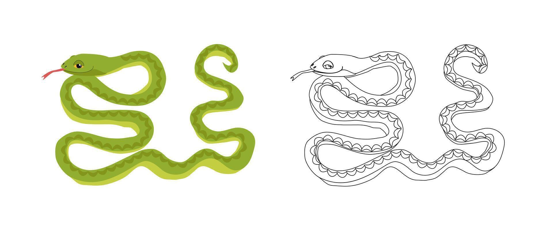 Green cartoon snake coloring page vector