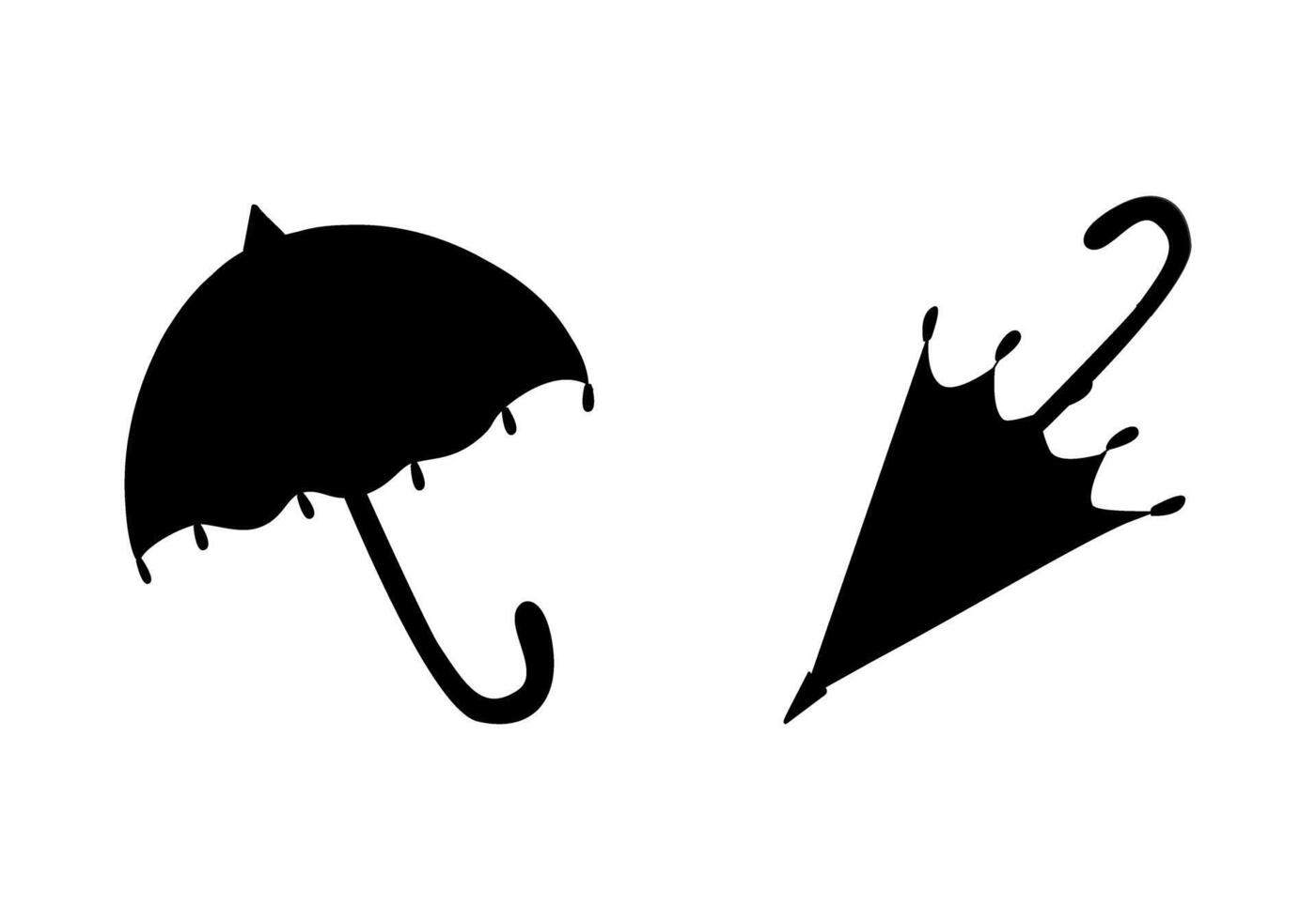 Black silhouette umbrellas open and folded vector