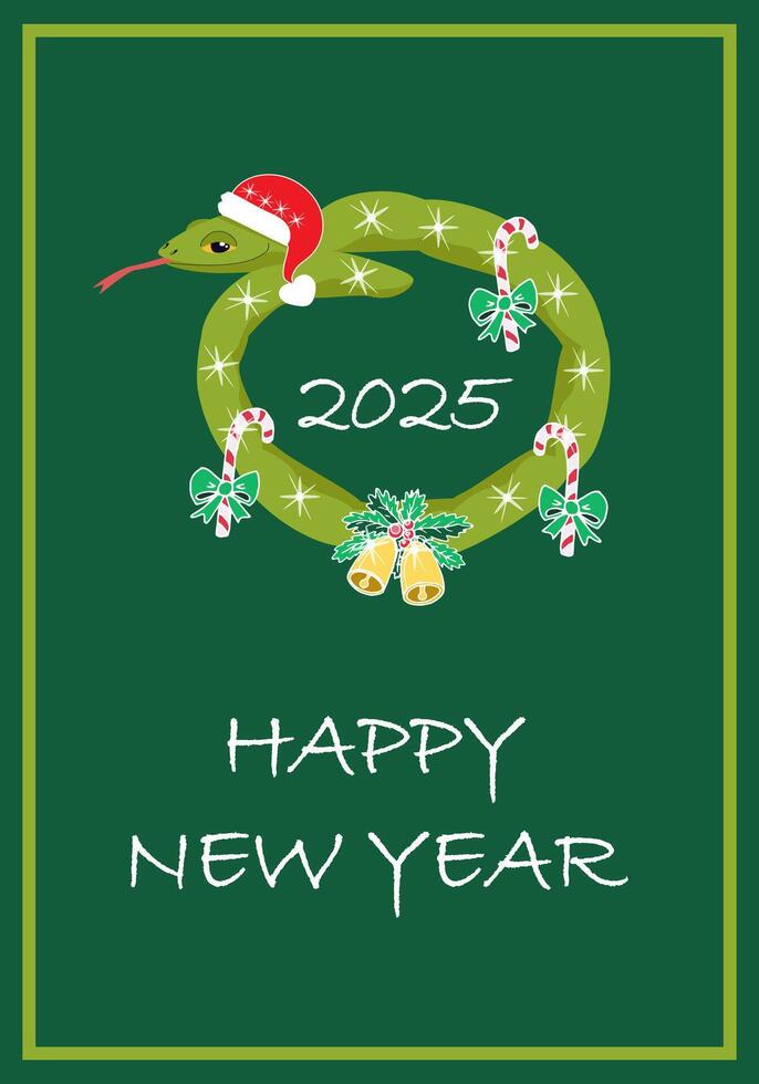 New Year greeting card - Snake on green vector