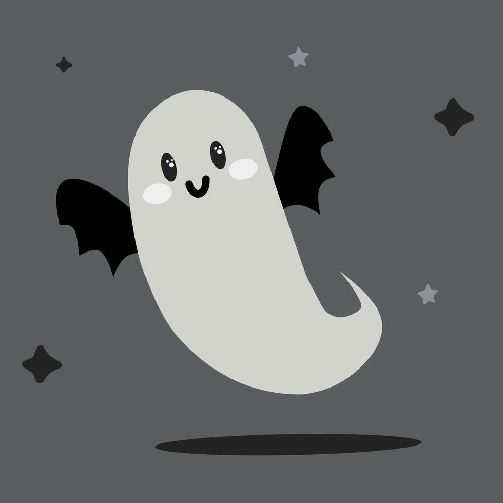 Scary cute ghost for Halloween celebration with bat wings. Halloween illustration vector