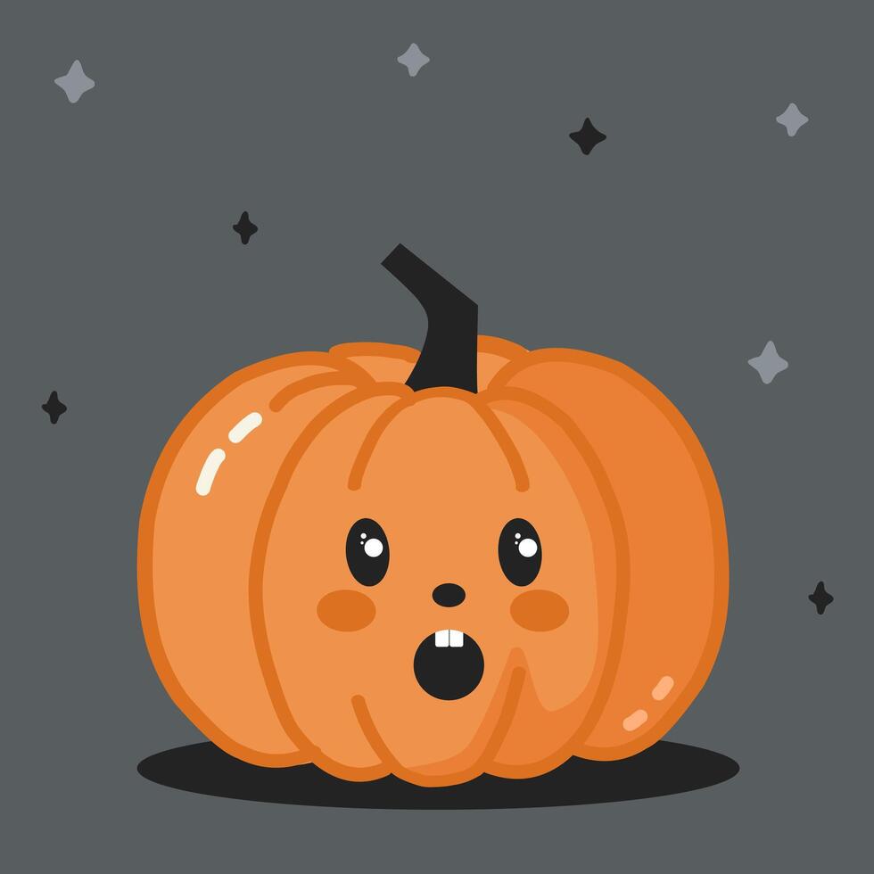 Orange illustration of a pumpkin with a tail and with a cute face surprised face. Halloween illustration. vector