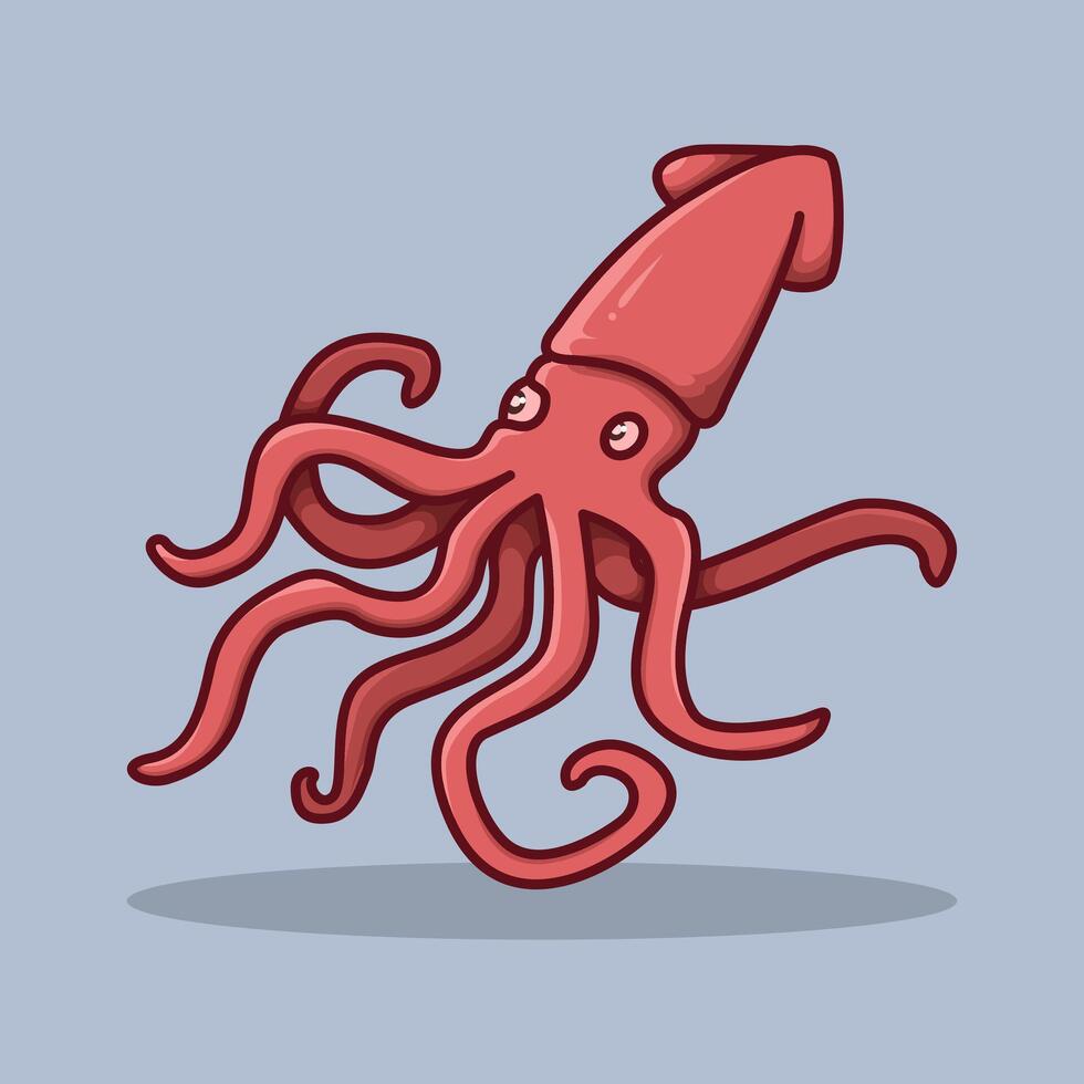 illustration Sea Squid. design Ocean Squid. Sea Ocean Squid Cartoon design illustration and icon for website, digital and print vector