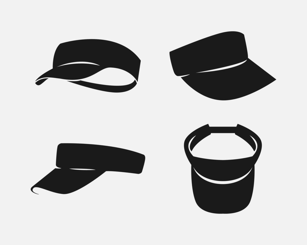 Set silhouettes of visor cap, golf, tennis hat. Icon, logo on white background. Graphic illustration. vector
