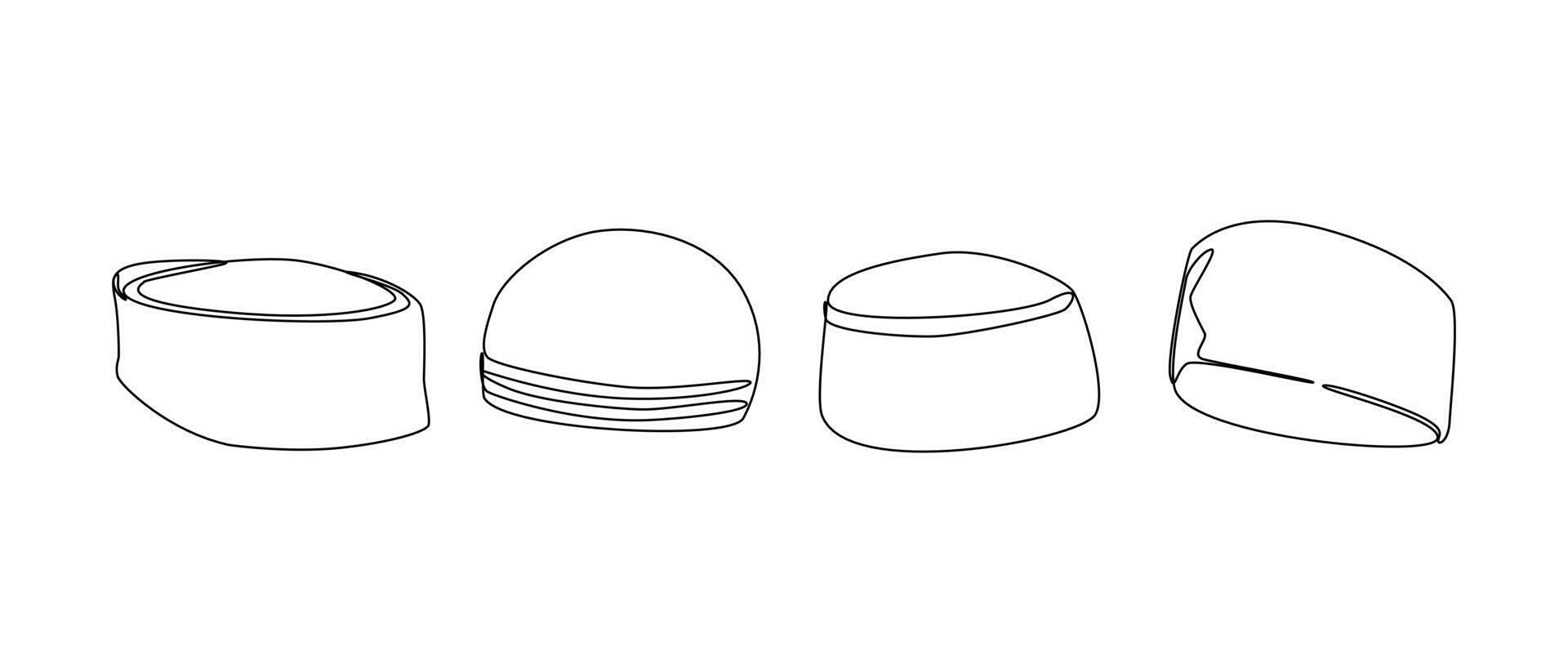 Set collection of muslim cap, kopiah. Editable line. Graphic illustration. vector