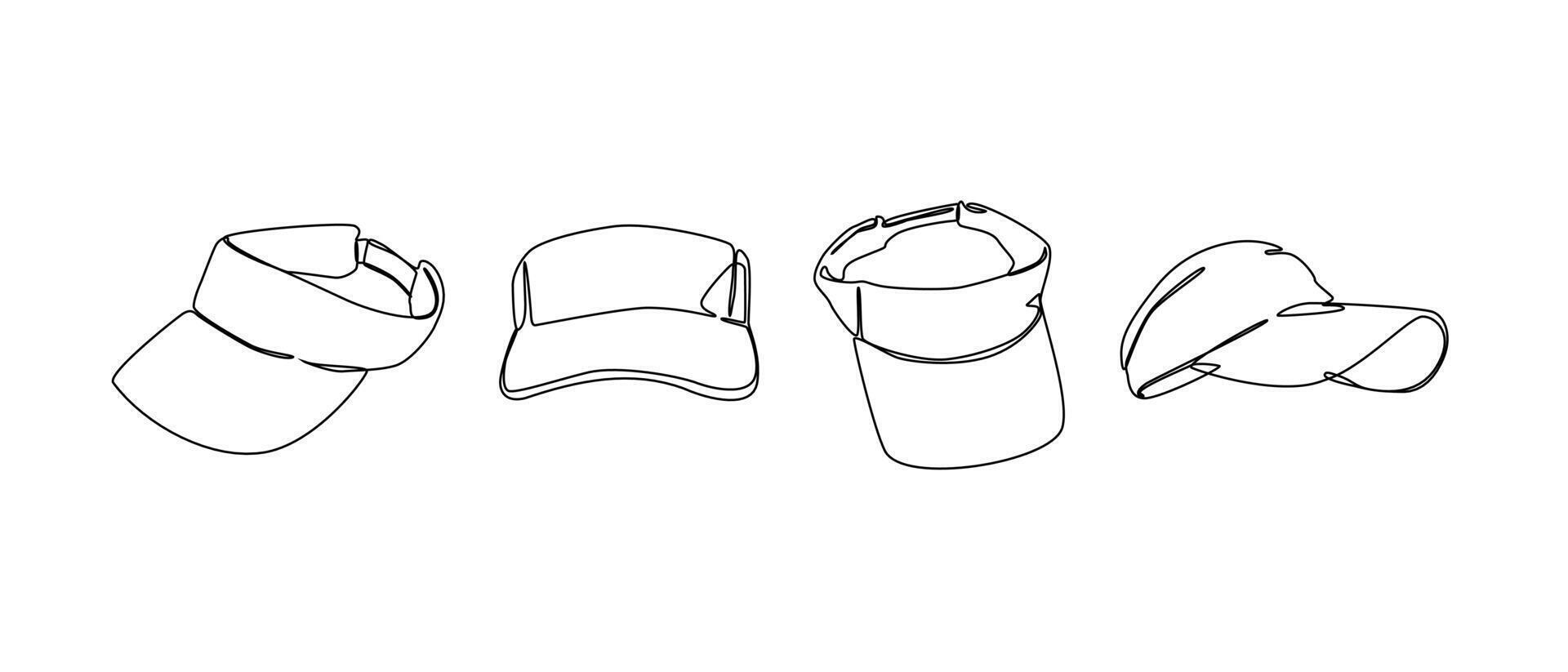 Set collection of visor, golf, tennis hat. Editable line and colored. Graphic illustration. vector