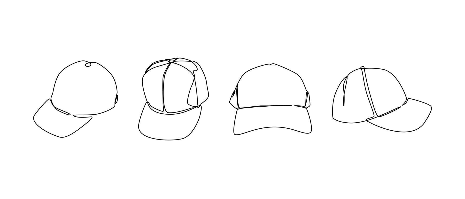Set collection of baseball cap, trucker cap. Editable line. Graphic illustration. vector