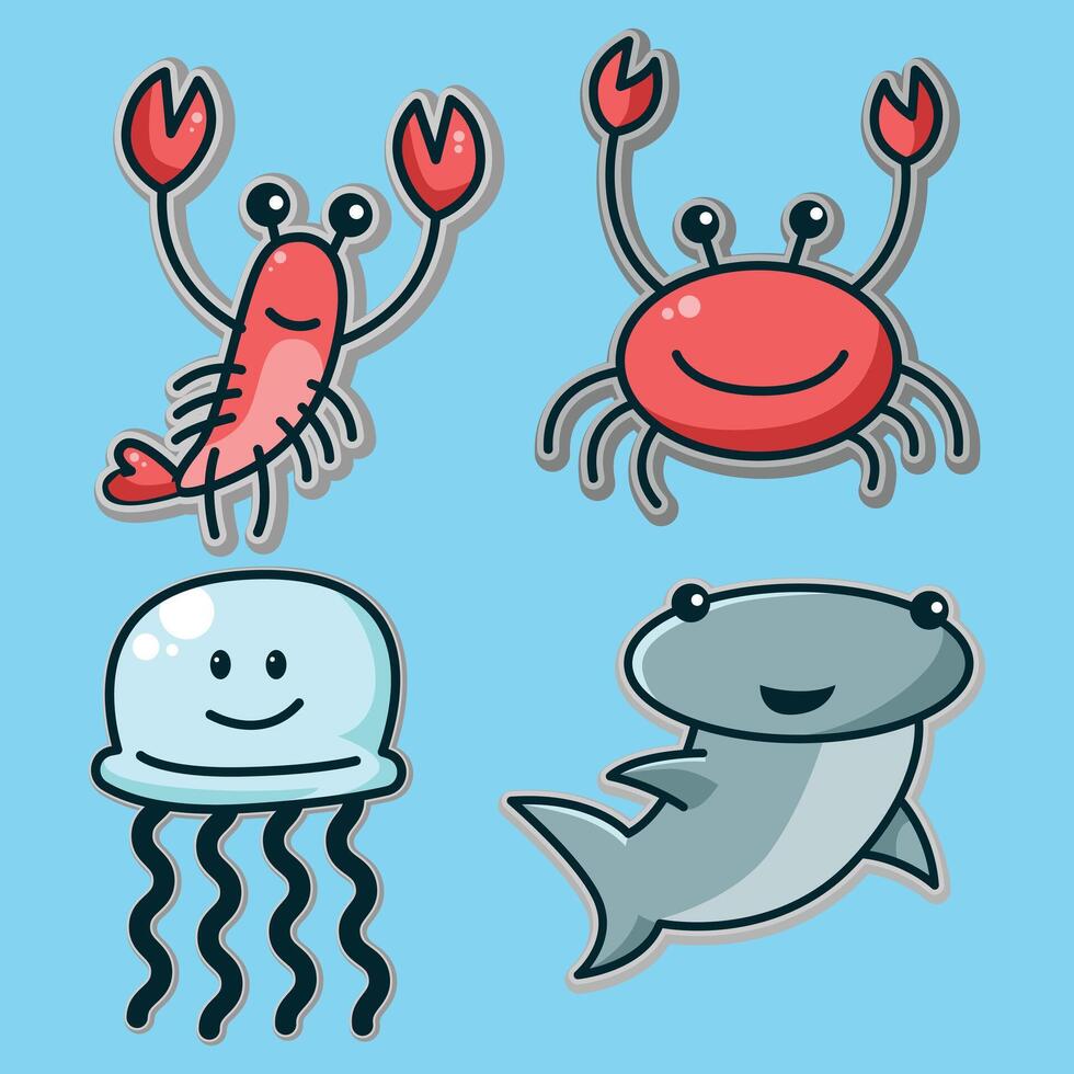 Set of saltwater fish vector