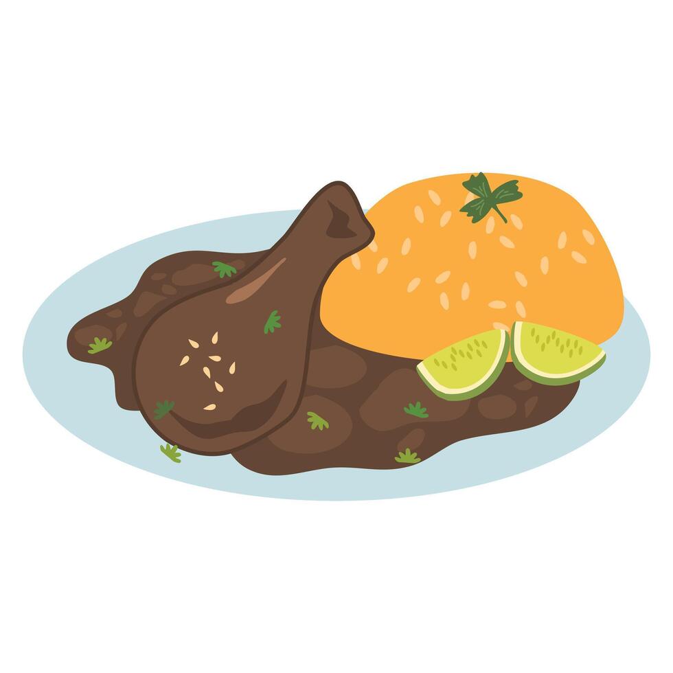 Traditional Mole Poblano with Rice vector