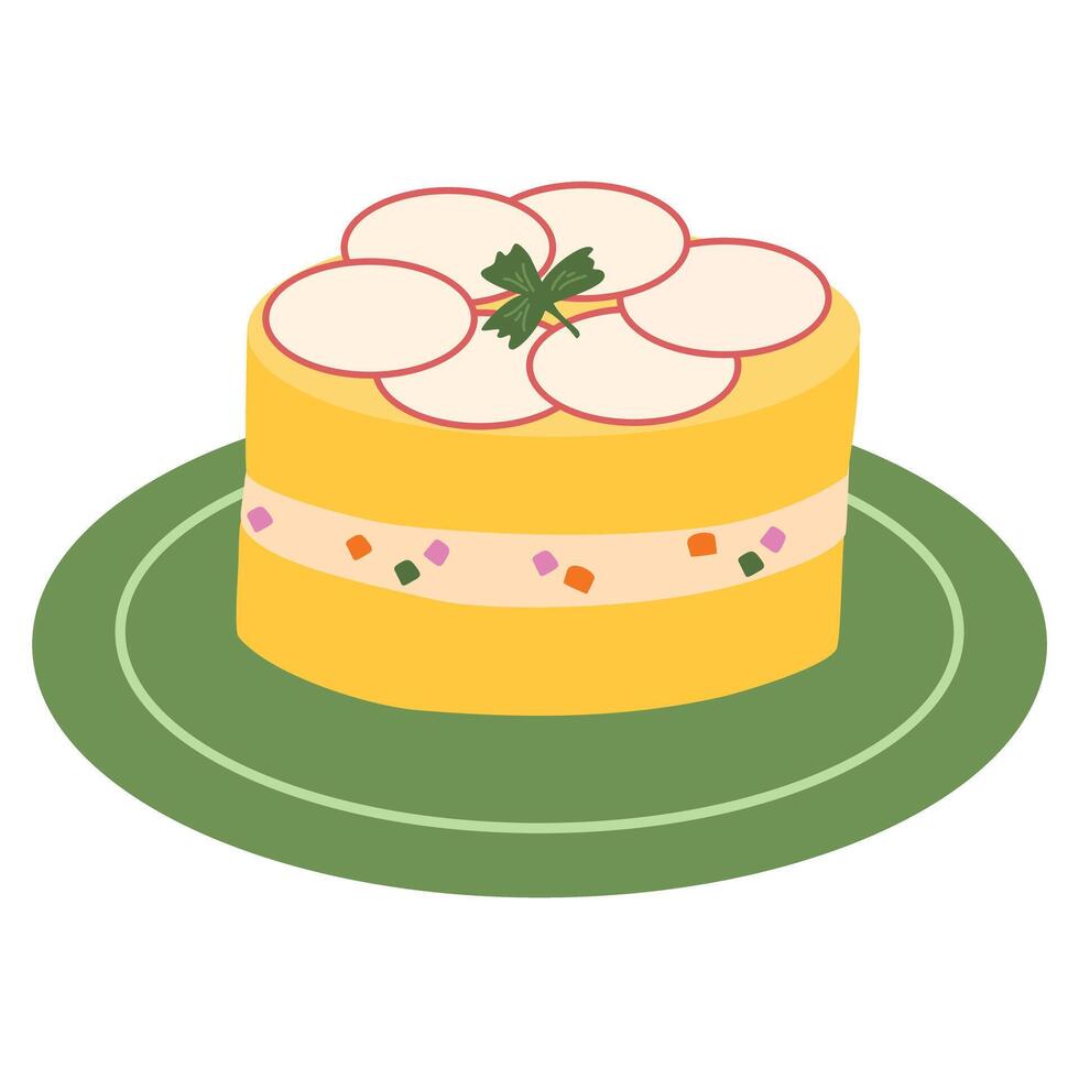 peruvian typical food called causa with mashed potatoes ans avocado vector