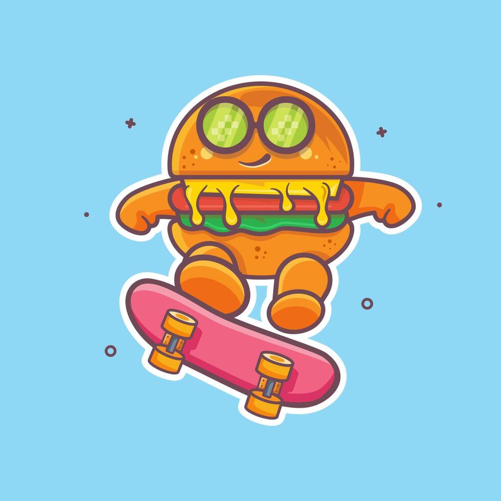 cool hamburger food animal character mascot playing skateboard isolated cartoon vector