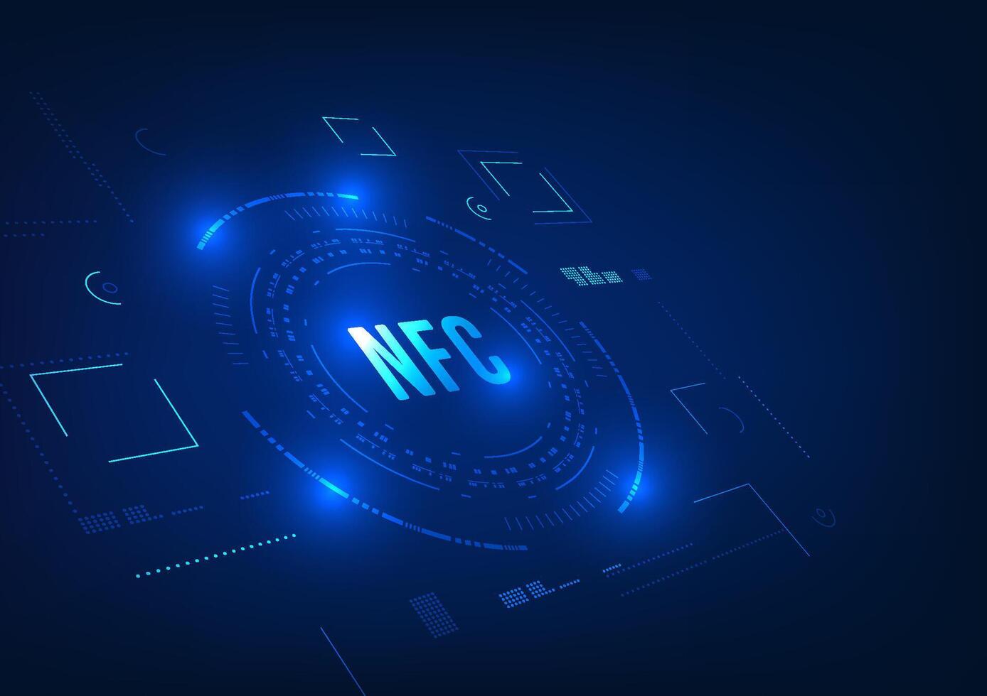 NFC technology, contactless payment using radio wave technology to make transactions, no need to carry a credit card, NFC inside the circle technology, wallpaper, poster, illustration vector