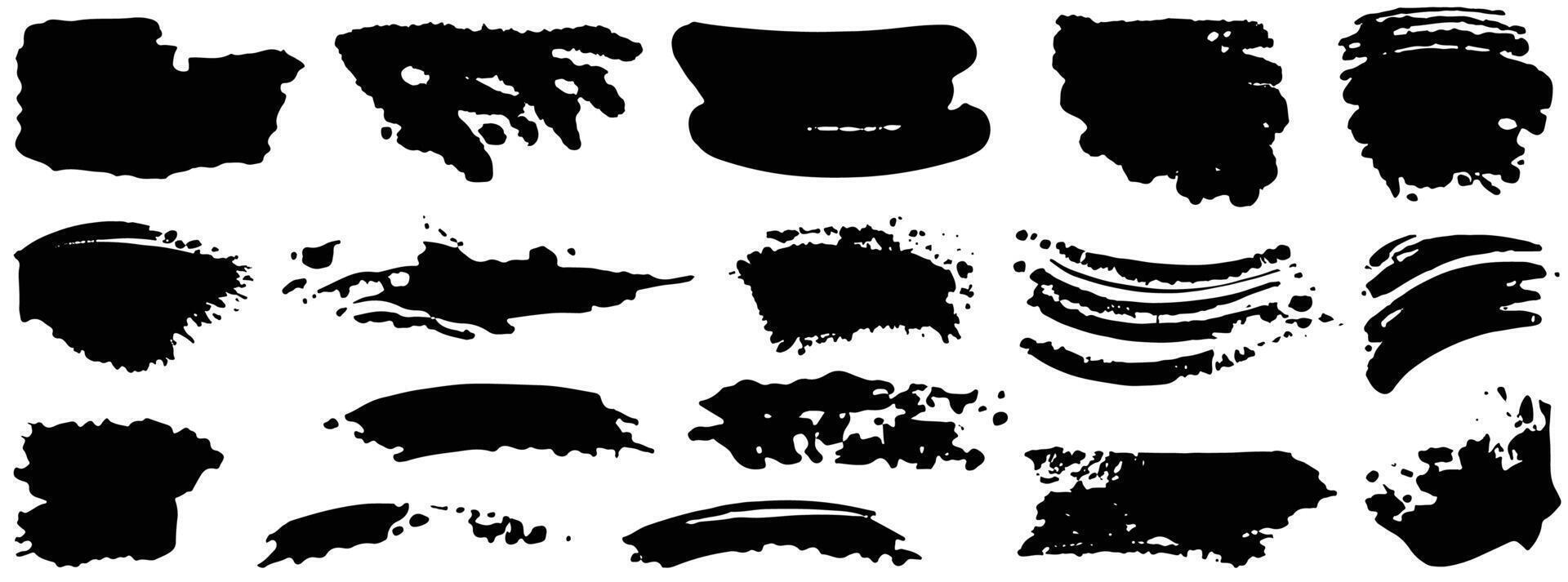 Set of different grunge brush strokes. Dirty artistic design elements isolated on white background. Black paint hand made, dry ink brush strokes vector