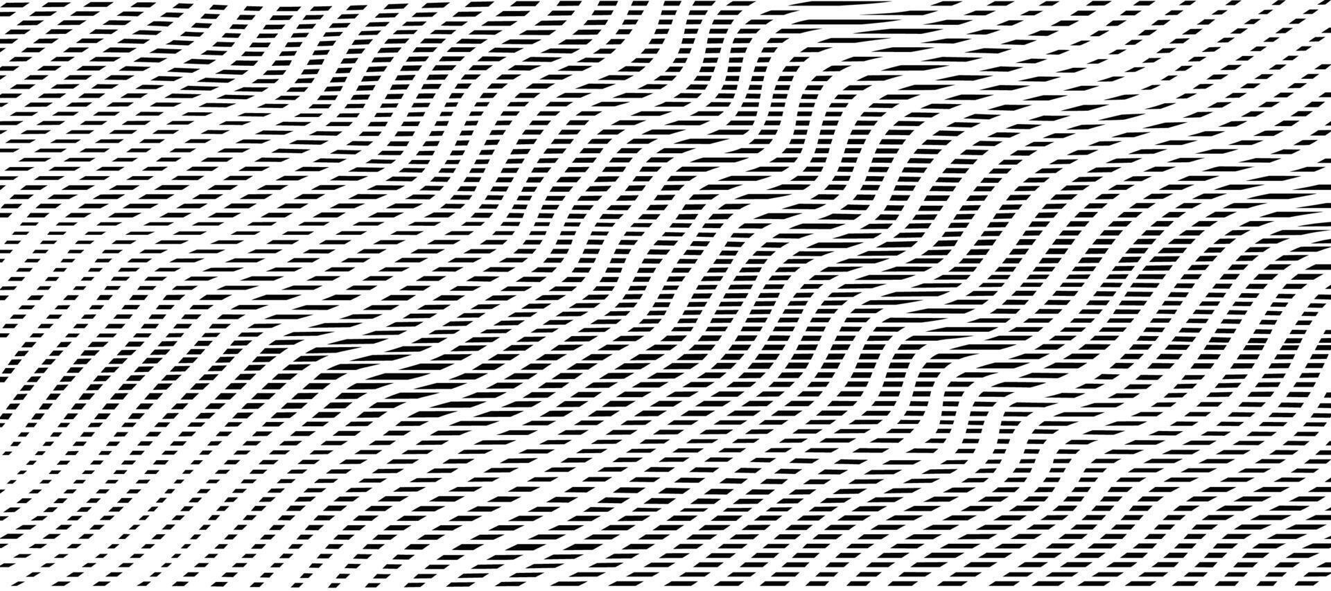 Reticulated texture of lines and moire effect. Linear background with stabilized filling of intersecting white and black lines. Design template. Overlay pattern vector