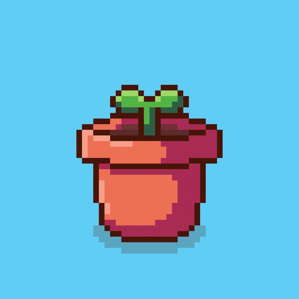 Pixel art plant in a pot game asset design vector