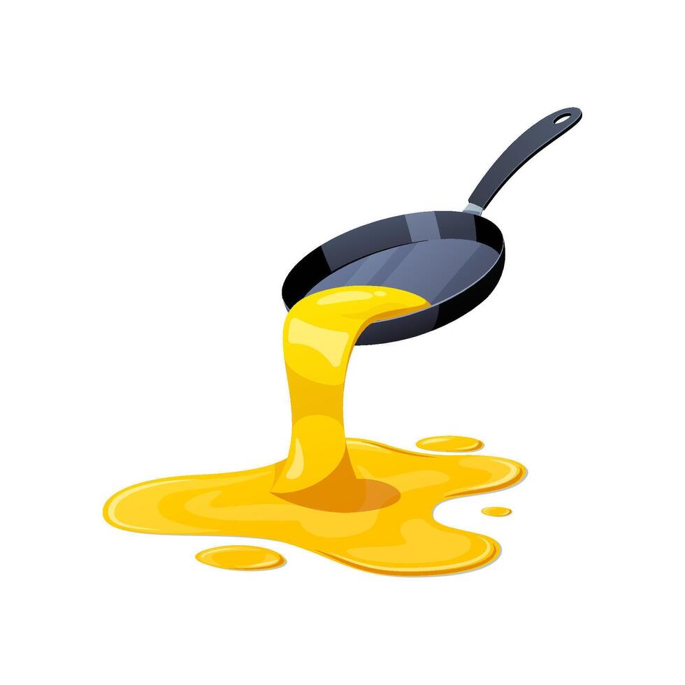 Frying pan spills cooking oil isolated on white background. vector