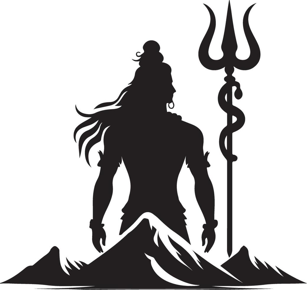Lord Shiva simple silhouette. LMaha Shivratri with Shivling, Lingam, Moon, Night Sky, silhouette vector