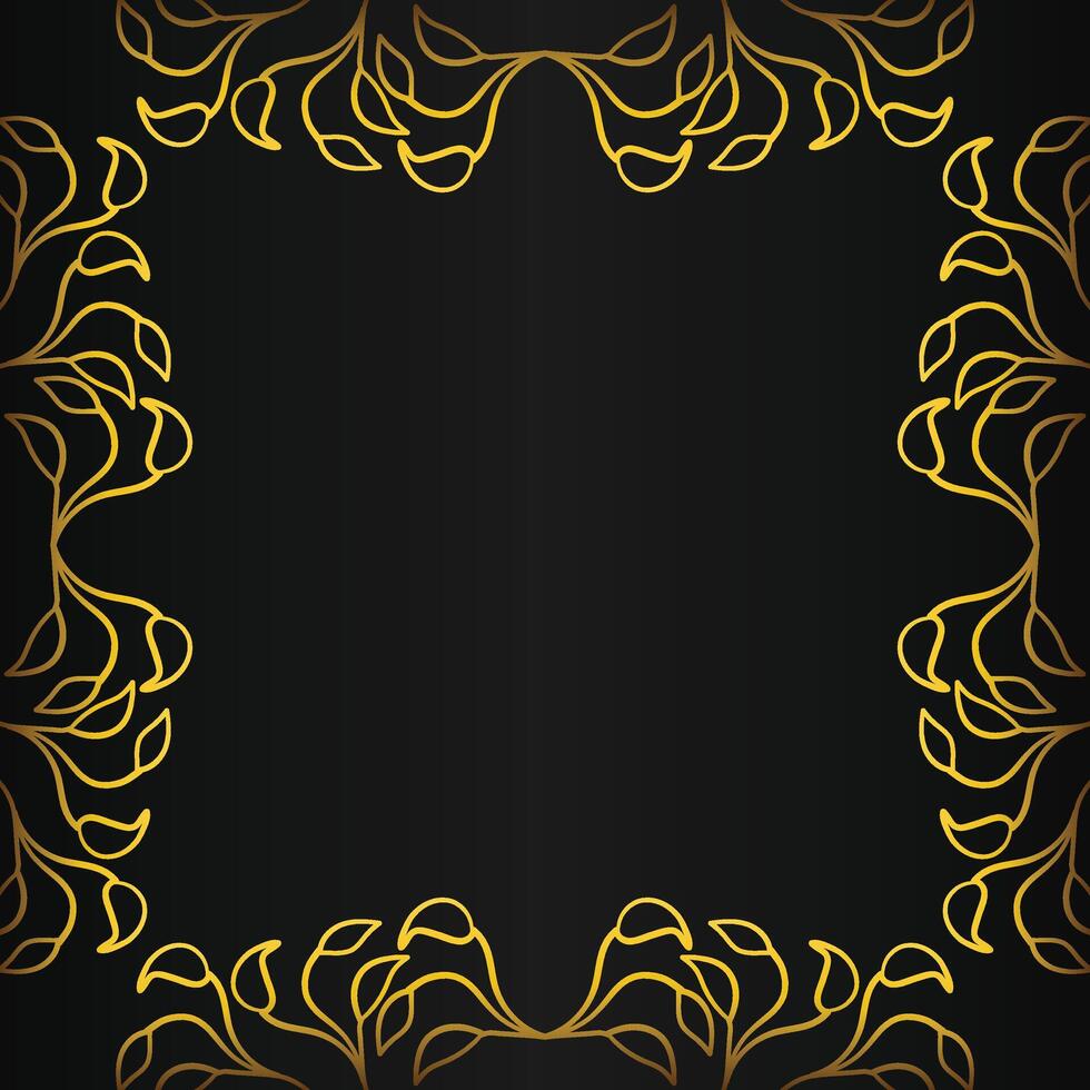 Luxury golden leaves frame ornament on black background vector