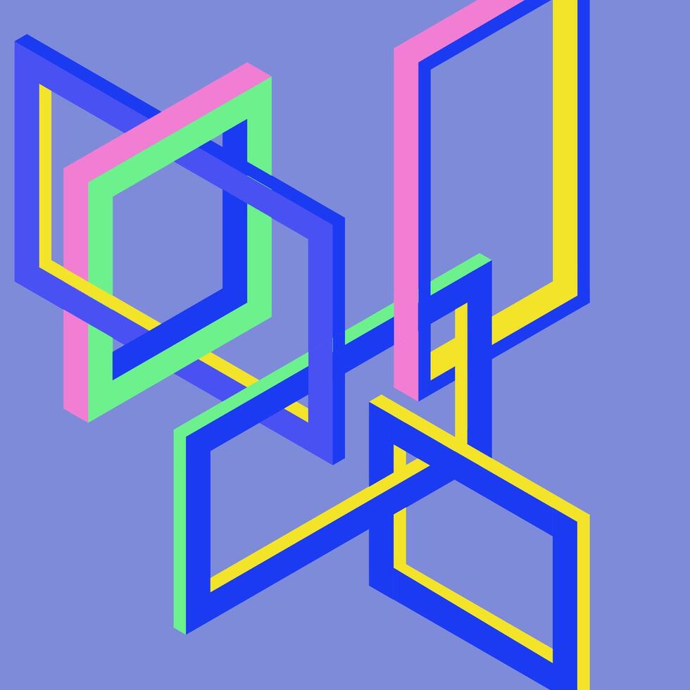 Interlocking Isometric shapes in vibrant colors. Suitable for graphic design projects, backgrounds, and modern art concepts. Energizing and dynamic design. vector