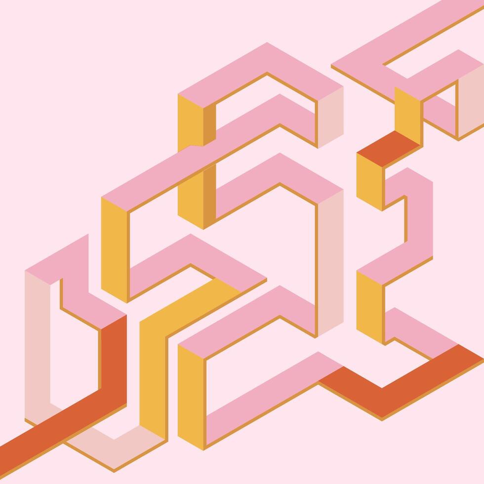 Pink, orange, gold isometric shapes perfect for posters, social media, branding, and backgrounds with a trendy, modern aesthetic. vector