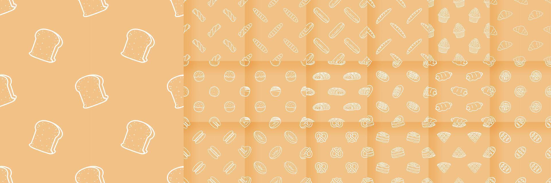 Collection of Cartoon doodle bread bakery seamless patterns vector