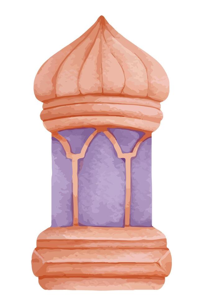 islamic lantern pink and purple watercolor illustration vector