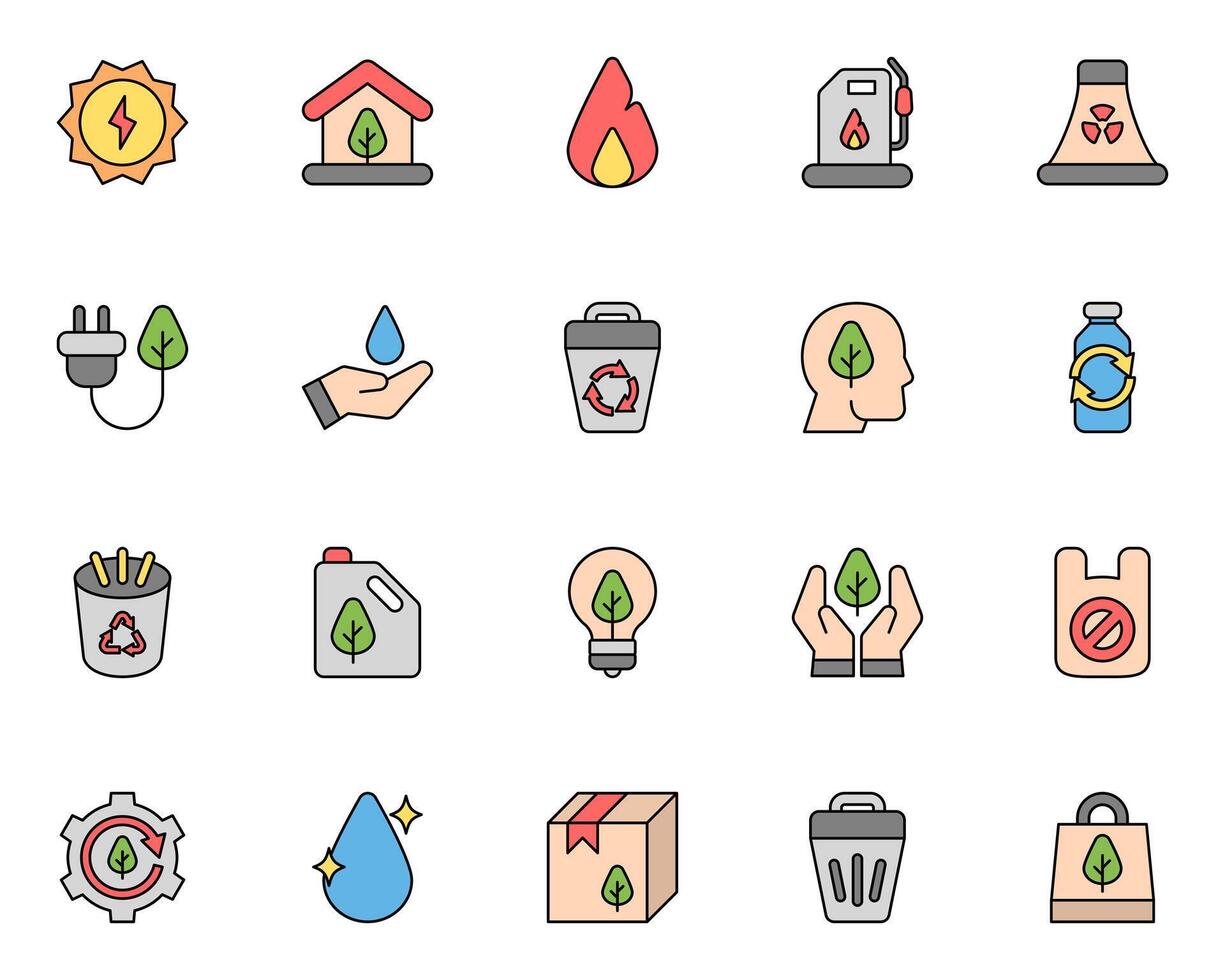 set of environment and sustainability icon illustration isolated on white background vector