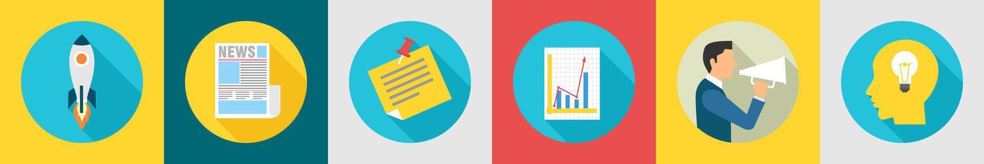 A set of 6 Business icons as start up, newspaper, paper pin vector