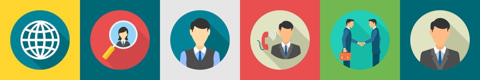 A set of 6 Business icons as world, search employee, manager vector