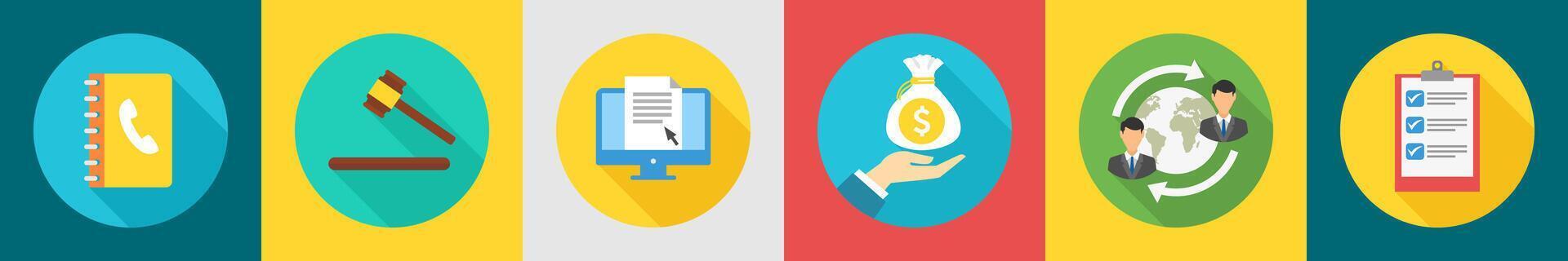 A set of 6 Business icons as contact book, auction, e document vector