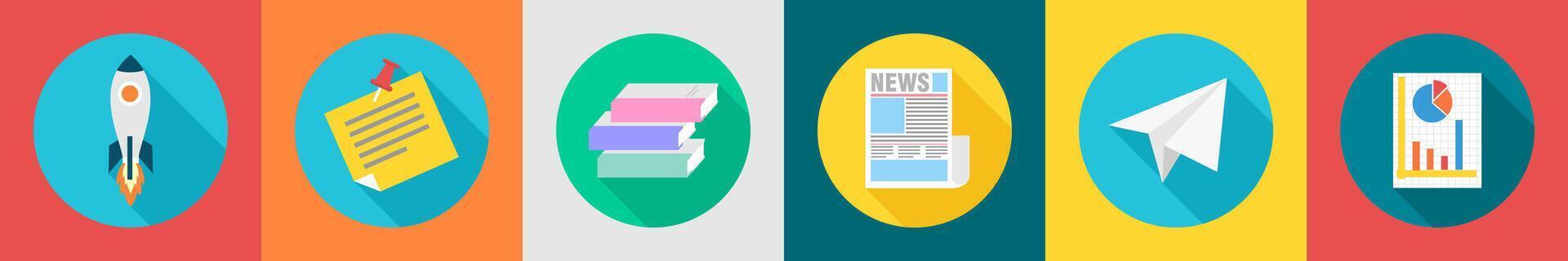 A set of 6 Business icons as start up, paper pin, books vector