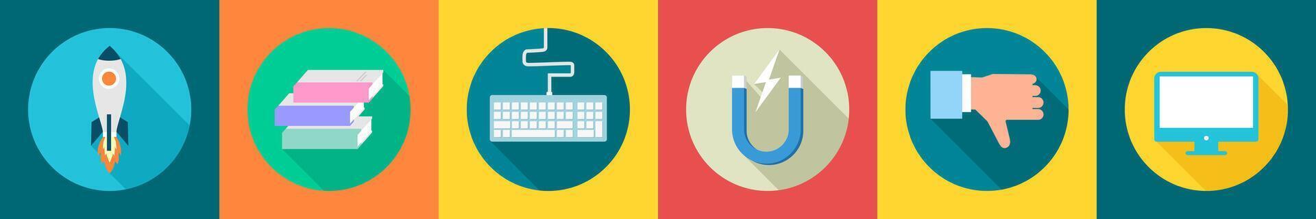 A set of 6 Business icons as start up, books, keyboard vector