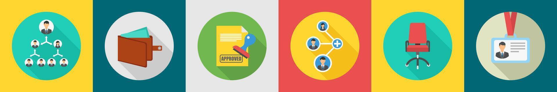 A set of 6 Business icons as business hierarchy, wallet, approved vector